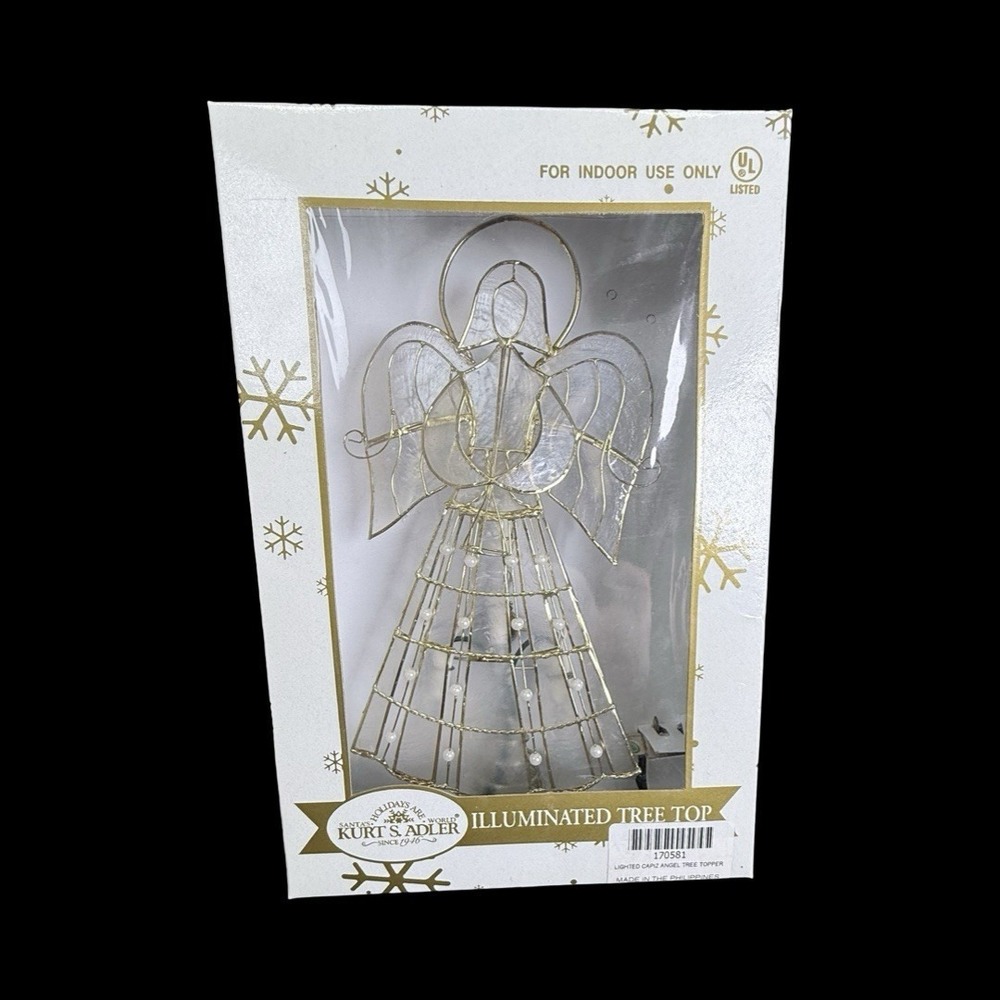 Kurt S. Adler Lighted Capiz Angel Tree Topper Christmas Tree New